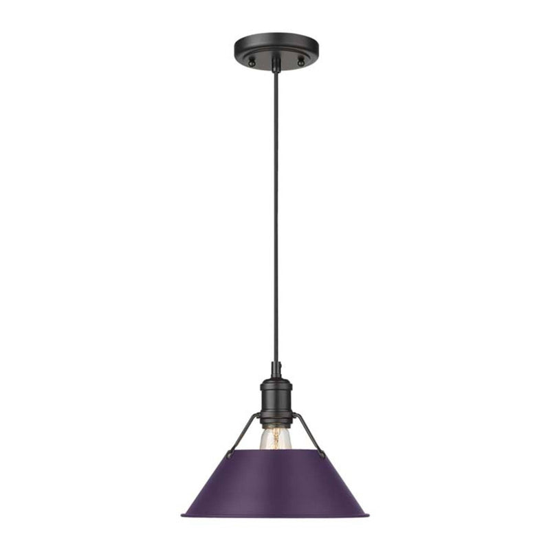 Golden Lighting Orwell 14in 1-Light Pendant | Industrial Matte Black and Exotic Purple Steel | Kitchen & Dining Room | Model 3306-L BLK-EP