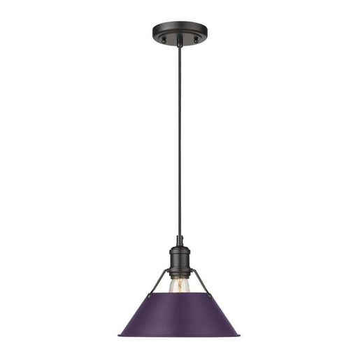 Golden Lighting Orwell 14in 1-Light Pendant | Industrial Matte Black and Exotic Purple Steel | Kitchen & Dining Room | Model 3306-L BLK-EP