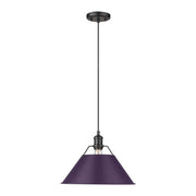 Golden Lighting Orwell 14in 1-Light Pendant | Industrial Matte Black and Exotic Purple Steel | Kitchen & Dining Room | Model 3306-L BLK-EP