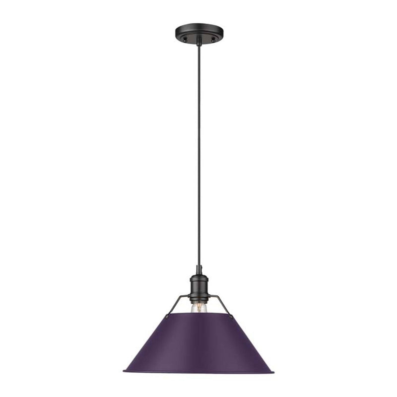 Golden Lighting Orwell 14in 1-Light Pendant | Industrial Matte Black and Exotic Purple Steel | Kitchen & Dining Room | Model 3306-L BLK-EP