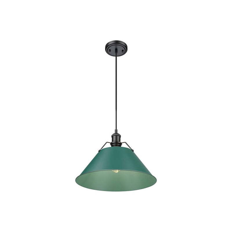Golden Orwell 14" Wide Large Pendant, Matte Black/Pine Green