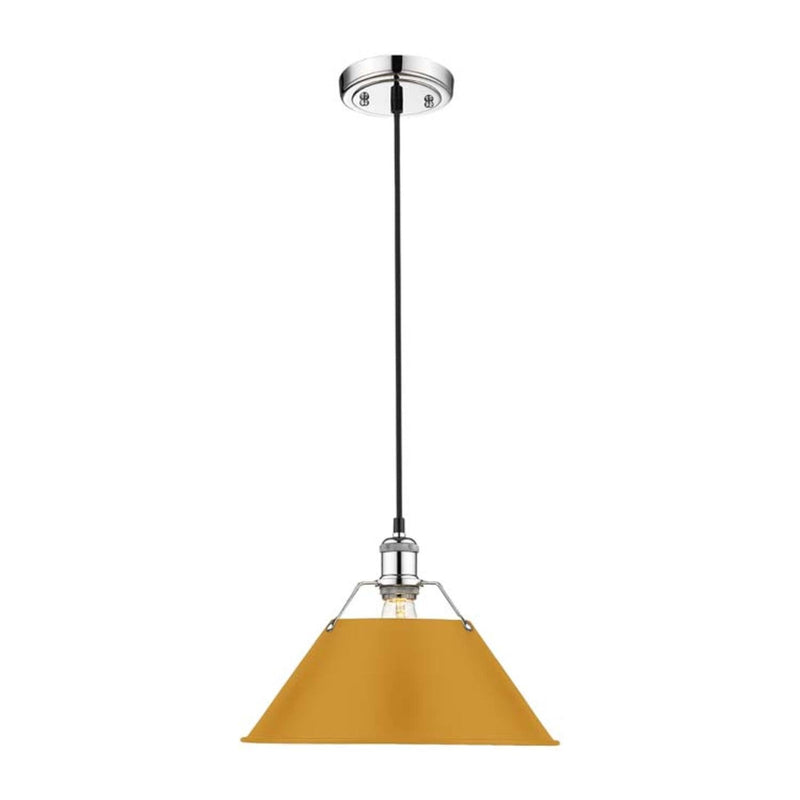 Golden Lighting Orwell 14in 1-Light Pendant | Industrial Chrome and Auric Yellow Steel | Kitchen Island & Dining Room | Model 3306-L CH-AY