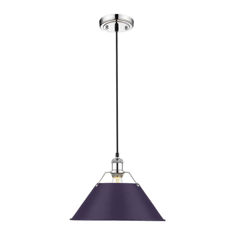 Golden Lighting Orwell 14in 1-Light Pendant | Industrial Chrome and Exotic Purple Steel | Kitchen Island & Dining Room | Model 3306-L CH-EP