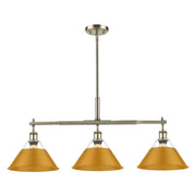Golden Lighting Orwell 36in 3-Light Island Light | Industrial Aged Brass and Auric Yellow Steel | Kitchen Island & Dining Room | Model 3306-LP AB-AY