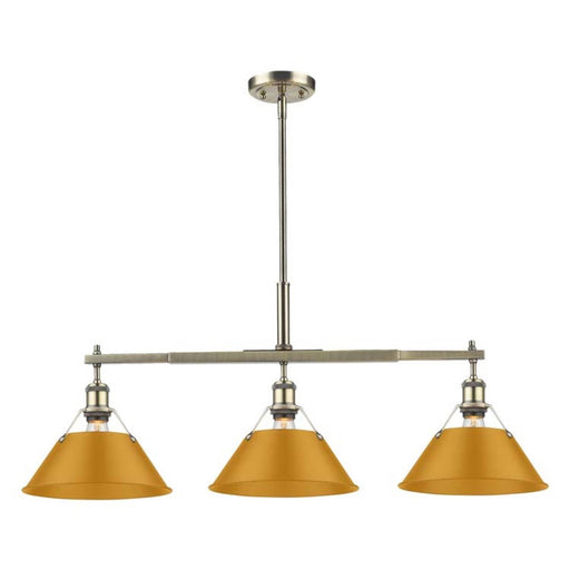 Golden Lighting Orwell 36in 3-Light Island Light | Industrial Aged Brass and Auric Yellow Steel | Kitchen Island & Dining Room | Model 3306-LP AB-AY