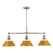 Golden Lighting Orwell 36in 3-Light Island Light | Industrial Aged Brass and Auric Yellow Steel | Kitchen Island & Dining Room | Model 3306-LP AB-AY
