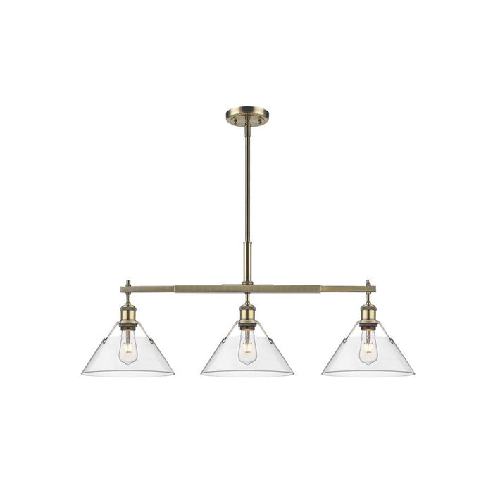 Golden Orwell 3-Light Linear Pendant, Aged Brass/Clear Glass - 3306-LPAB-CLR