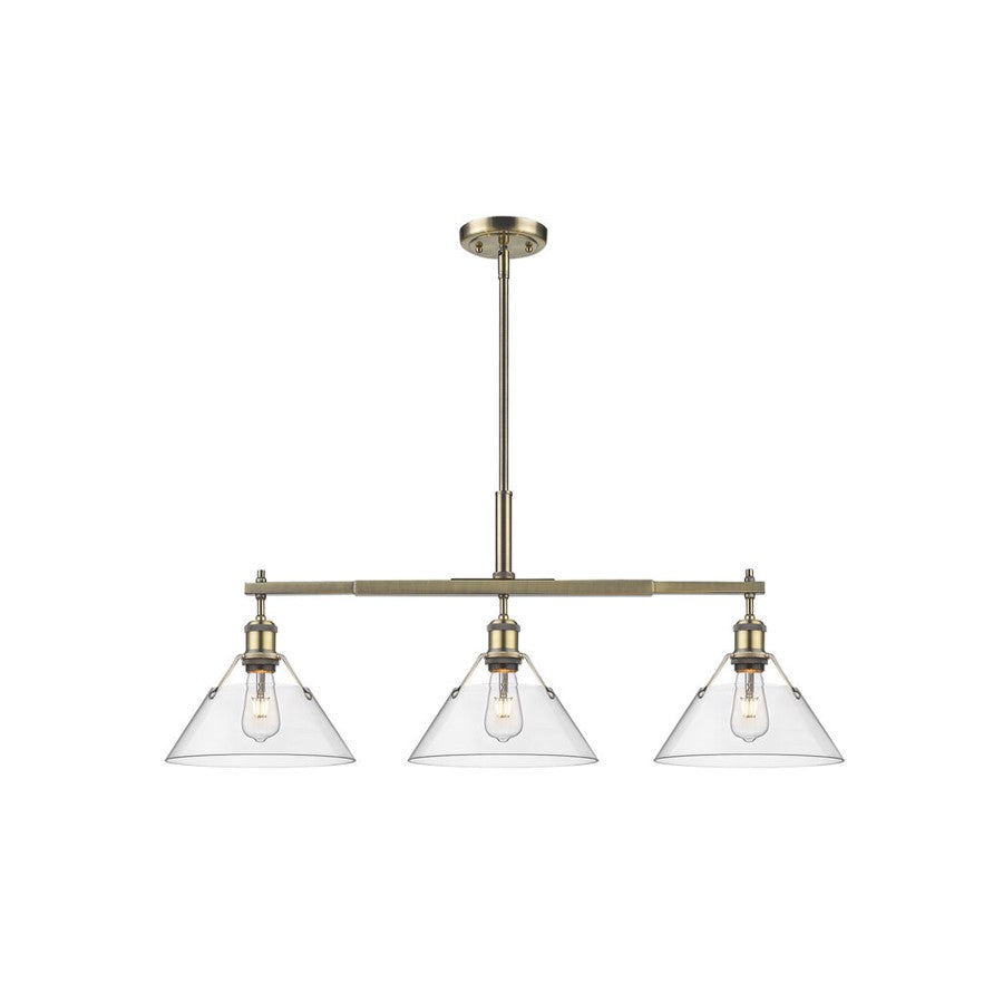Golden Orwell 3-Light Linear Pendant, Aged Brass/Clear Glass - 3306-LPAB-CLR