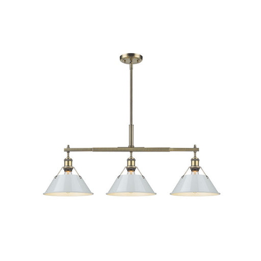 Golden Orwell 3-Light Linear Pendant, Aged Brass/Dusky Blue - 3306-LPAB-DB