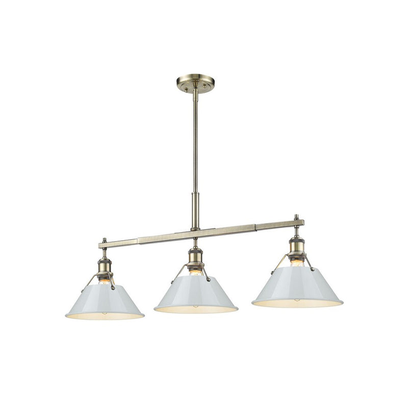 Golden Orwell 3-Light Linear Pendant, Aged Brass/Dusky Blue