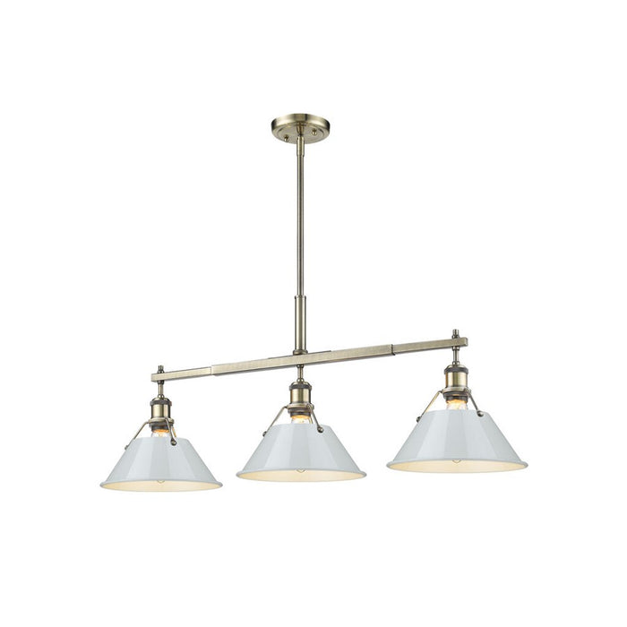 Golden Orwell 3-Light Linear Pendant, Aged Brass/Dusky Blue