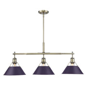 Golden Lighting Orwell 36in 3-Light Island Light | Industrial Aged Brass and Exotic Purple Steel | Kitchen Island | Model 3306-LP AB-EP
