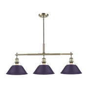 Golden Lighting Orwell 36in 3-Light Island Light | Industrial Aged Brass and Exotic Purple Steel | Kitchen Island | Model 3306-LP AB-EP