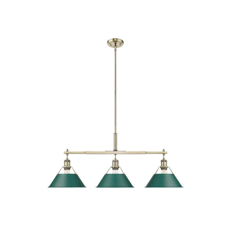 Golden Orwell 3-Light Linear Pendant, Aged Brass/Pine Green - 3306-LPAB-GN
