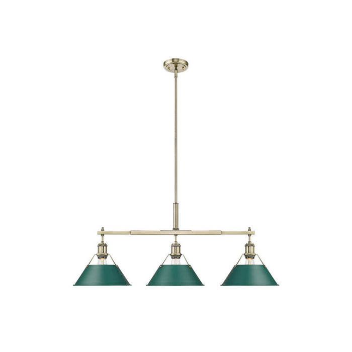 Golden Orwell 3-Light Linear Pendant, Aged Brass/Pine Green - 3306-LPAB-GN
