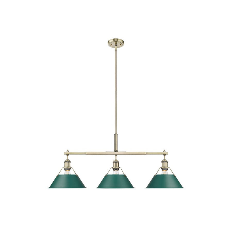 Golden Orwell 3-Light Linear Pendant, Aged Brass/Pine Green - 3306-LPAB-GN