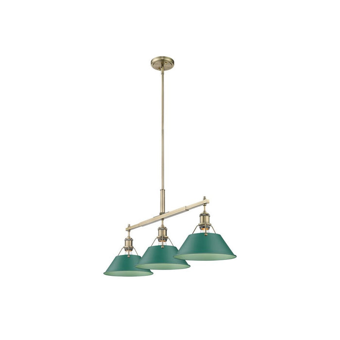 Golden Orwell 3-Light Linear Pendant, Aged Brass/Pine Green
