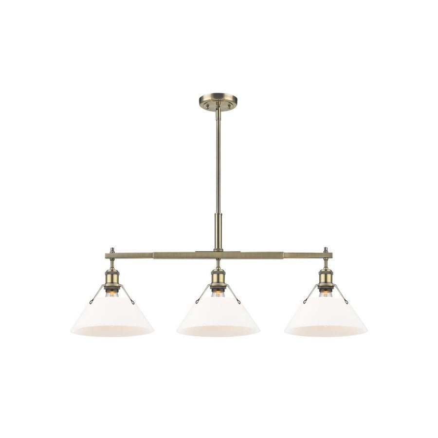 Golden Orwell 3-Light Linear Pendant, Aged Brass/Opal Glass - 3306-LPAB-OP