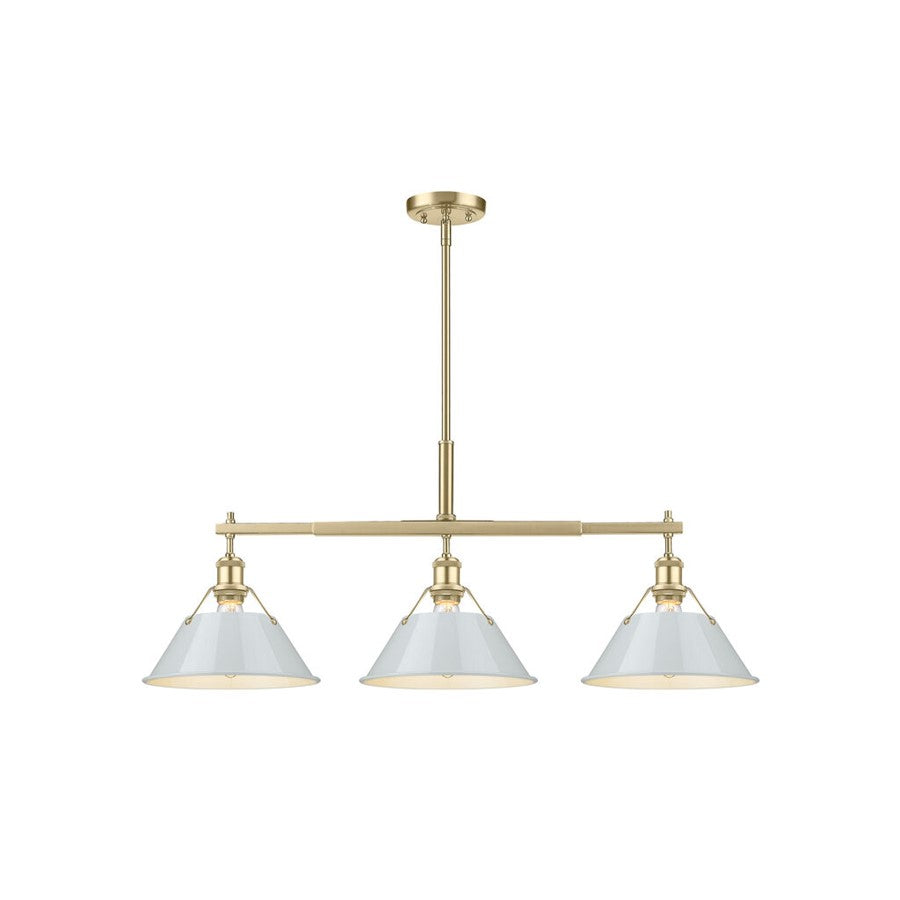 Golden Orwell 3-Light Linear Pendant, Champ Bronze/Dusky Blue - 3306-LPBCB-DB