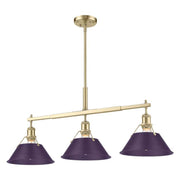 Golden Lighting Orwell 36in 3-Light Island Light | Industrial Brushed Champagne Brass and Exotic Purple Steel | Kitchen Island | Model 3306-LP BCB-EP