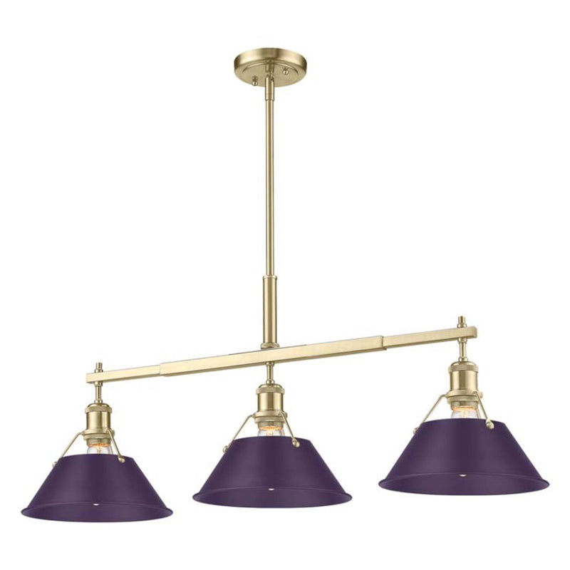 Golden Lighting Orwell 36in 3-Light Island Light | Industrial Brushed Champagne Brass and Exotic Purple Steel | Kitchen Island | Model 3306-LP BCB-EP