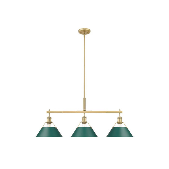 Golden Orwell 3-Light Linear Pendant, Champ Bronze/Pine Green - 3306-LPBCB-GN