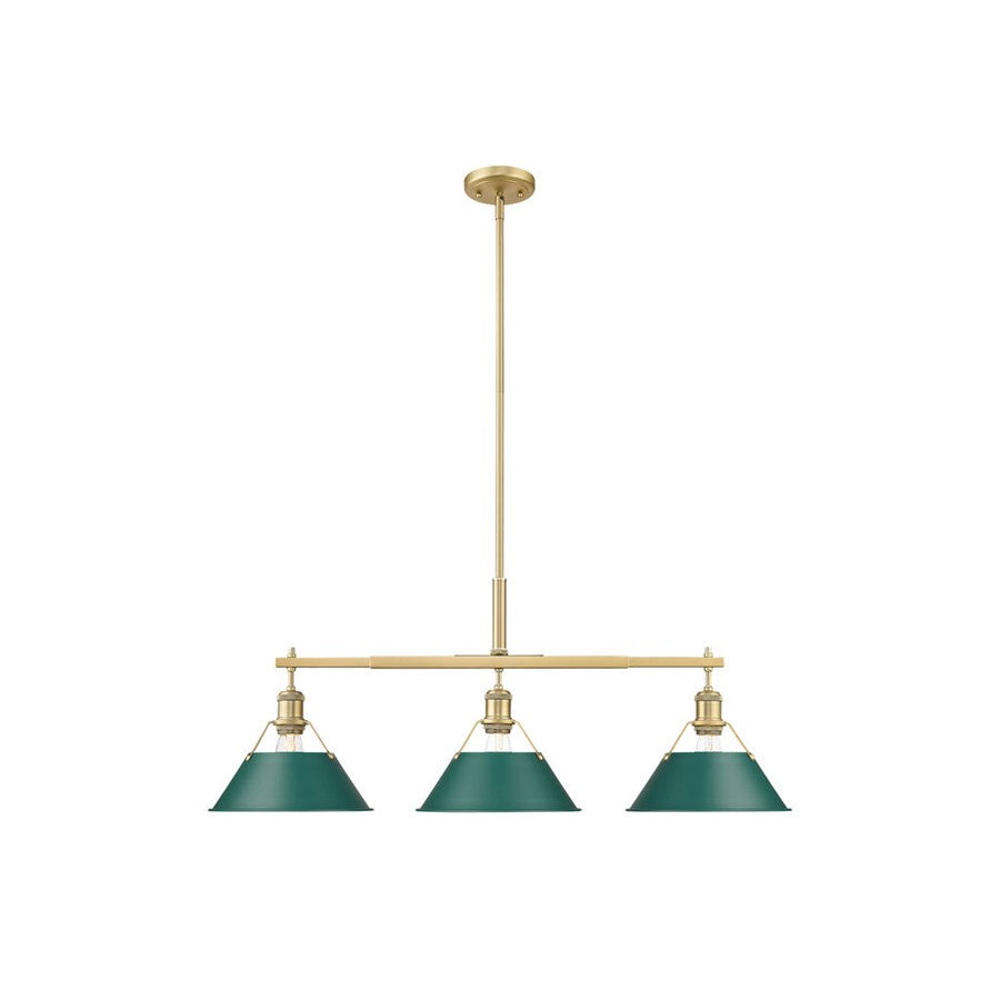 Golden Orwell 3-Light Linear Pendant, Champ Bronze/Pine Green - 3306-LPBCB-GN