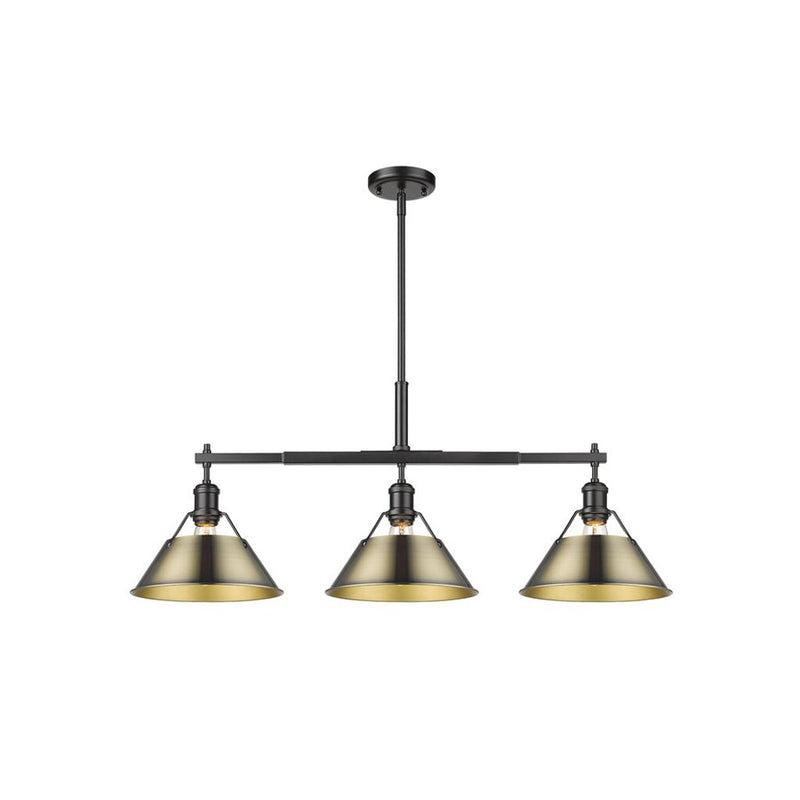 Golden Orwell 3-Light Linear Pendant, Matte Black/Aged Brass - 3306-LPBLK-AB