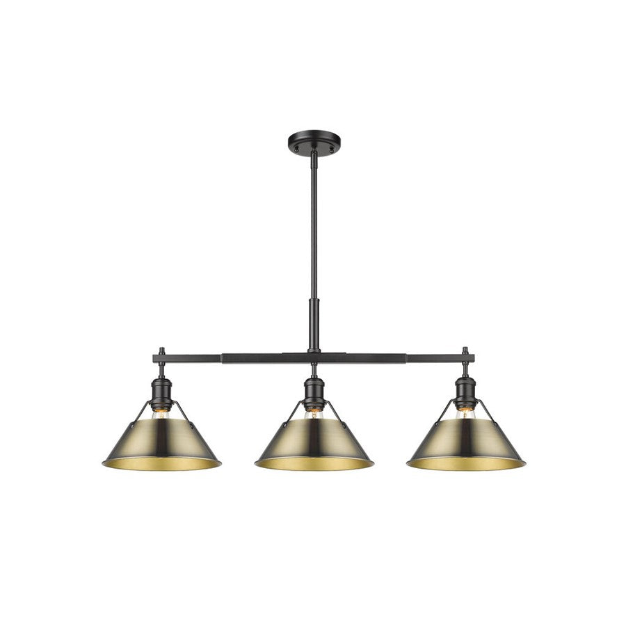 Golden Orwell 3-Light Linear Pendant, Matte Black/Aged Brass - 3306-LPBLK-AB