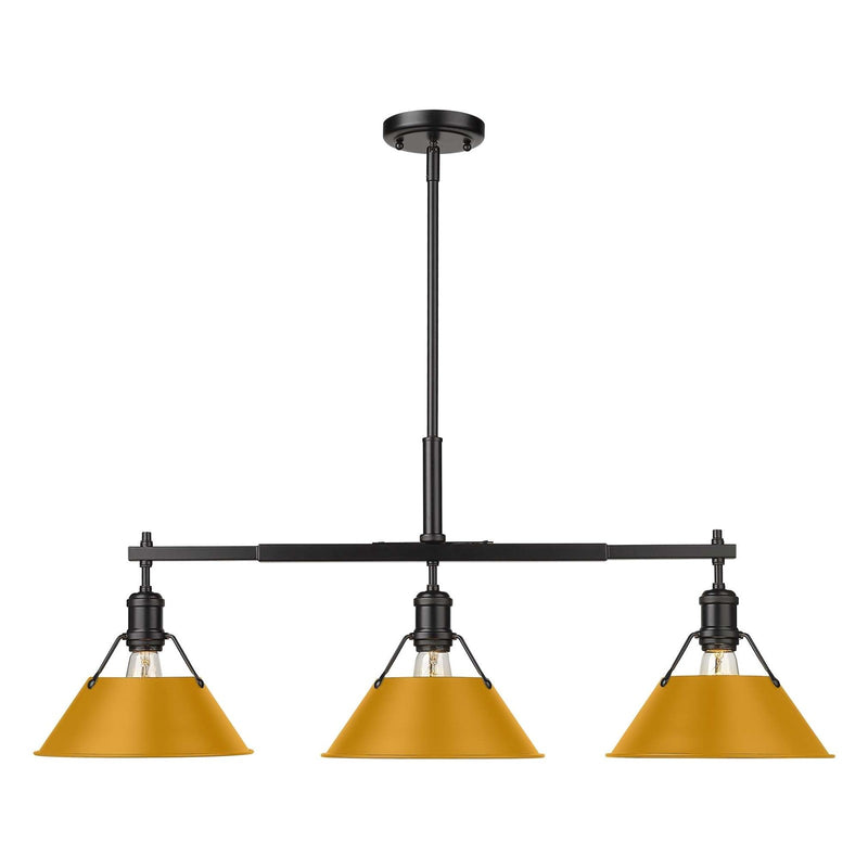 Golden Lighting Orwell 3-Light Island Light | Industrial Matte Black and Auric Yellow Steel | Kitchen Island | Model 3306-LP BLK-AY