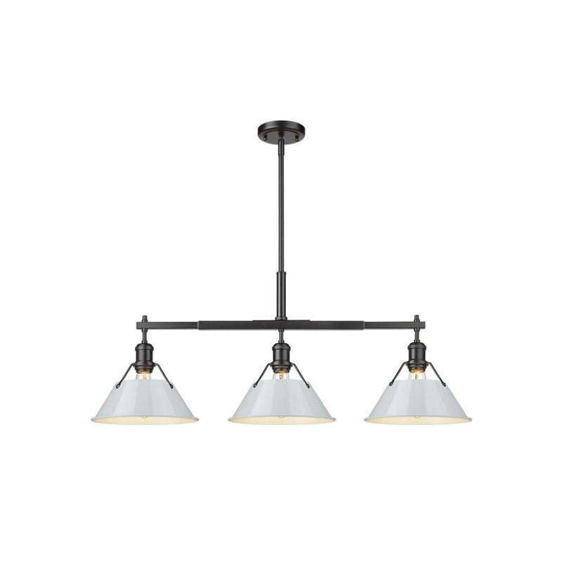 Golden Orwell 3-Light Linear Pendant, Matte Black/Dusky Blue - 3306-LPBLK-DB