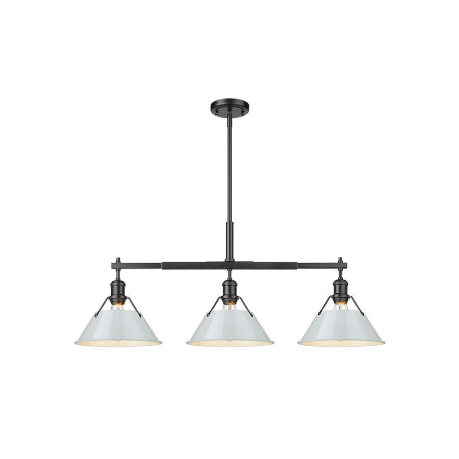 Golden Orwell 3-Light Linear Pendant, Matte Black/Dusky Blue - 3306-LPBLK-DB