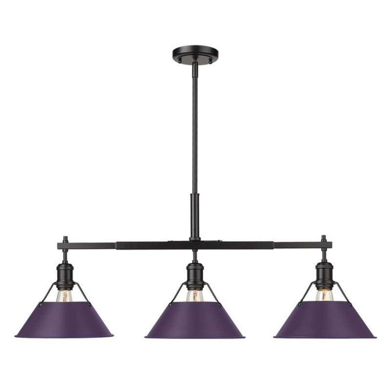 Golden Lighting Orwell 36in 3-Light Island Light | Industrial Matte Black and Exotic Purple Steel | Kitchen Island & Dining | Model 3306-LP BLK-EP