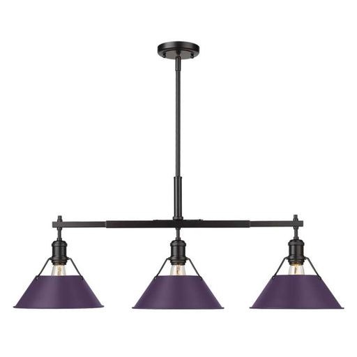 Golden Lighting Orwell 36in 3-Light Island Light | Industrial Matte Black and Exotic Purple Steel | Kitchen Island & Dining | Model 3306-LP BLK-EP