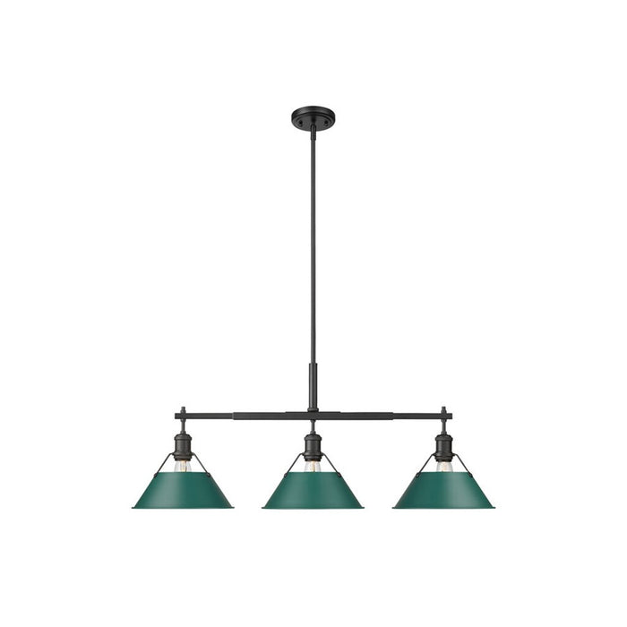 Golden Orwell 3-Light Linear Pendant, Matte Black/Pine Green - 3306-LPBLK-GN