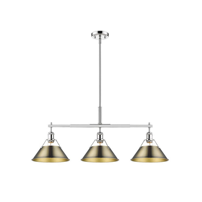 Golden Lighting Orwell 3-Light Linear Pendant, Chrome/Aged Brass - 3306-LPCH-AB