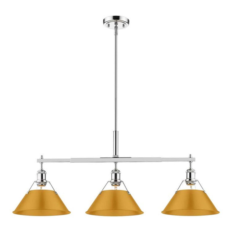 Golden Lighting Orwell 35in 3-Light Island Light | Industrial Chrome and Auric Yellow Steel | Kitchen Island | Model 3306-LP CH-AY