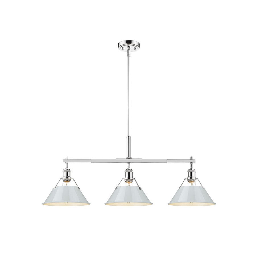 Golden Lighting Orwell 3-Light Linear Pendant, Chrome/Dusky Blue - 3306-LPCH-DB