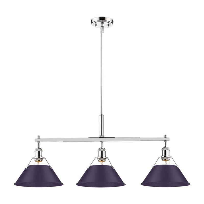 Golden Lighting Orwell 36in 3-Light Island Light | Industrial Chrome and Exotic Purple Steel | Kitchen Island & Dining Room | Model 3306-LP CH-EP