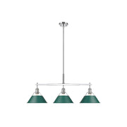 Golden Lighting Orwell 3-Light Linear Pendant, Chrome/Pine Green - 3306-LPCH-GN