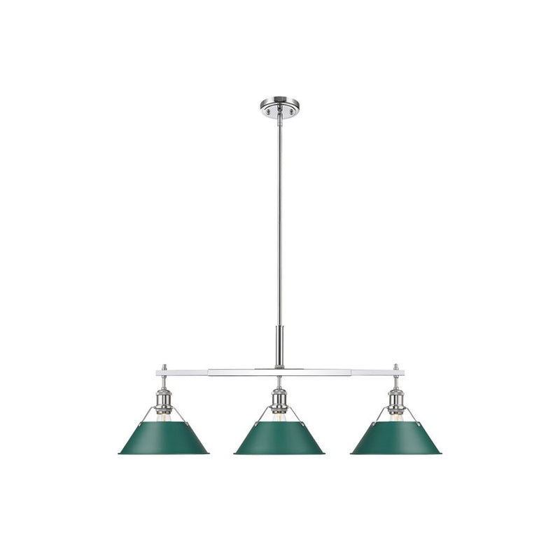 Golden Lighting Orwell 3-Light Linear Pendant, Chrome/Pine Green - 3306-LPCH-GN
