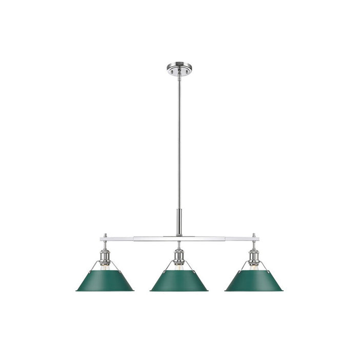 Golden Lighting Orwell 3-Light Linear Pendant, Chrome/Pine Green - 3306-LPCH-GN