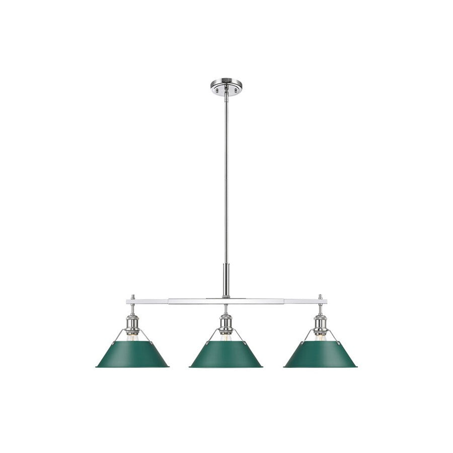 Golden Lighting Orwell 3-Light Linear Pendant, Chrome/Pine Green - 3306-LPCH-GN