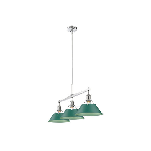 Golden Lighting Orwell 3-Light Linear Pendant, Chrome/Pine Green