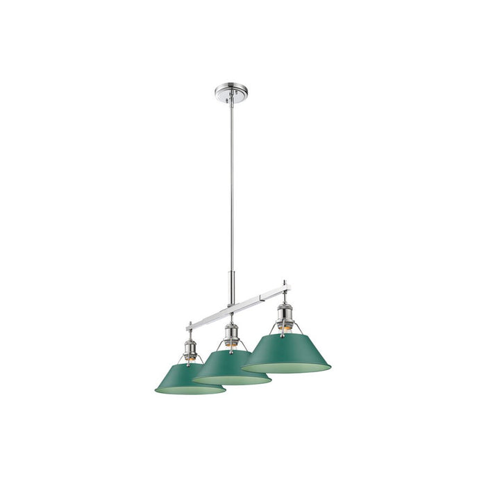 Golden Lighting Orwell 3-Light Linear Pendant, Chrome/Pine Green