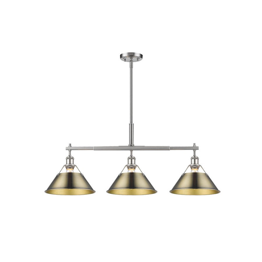 Golden Lighting Orwell 3-Light Linear Pendant, Pewter/Aged Brass - 3306-LPPW-AB