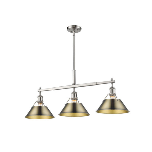 Golden Lighting Orwell 3-Light Linear Pendant, Pewter/Aged Brass
