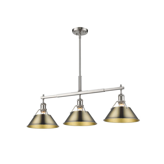 Golden Lighting Orwell 3-Light Linear Pendant, Pewter/Aged Brass