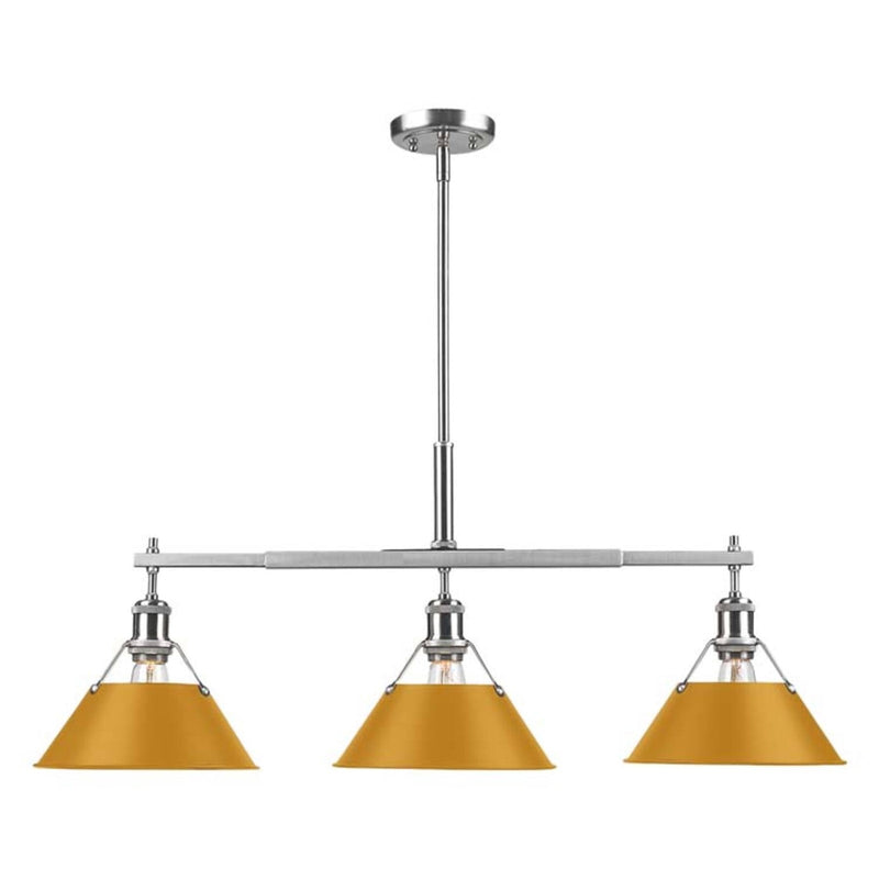 Golden Lighting Orwell 35.75in 3-Light Island Light | Industrial Pewter and Auric Yellow Steel | Kitchen Island & Dining Room | Model 3306-LP PW-AY