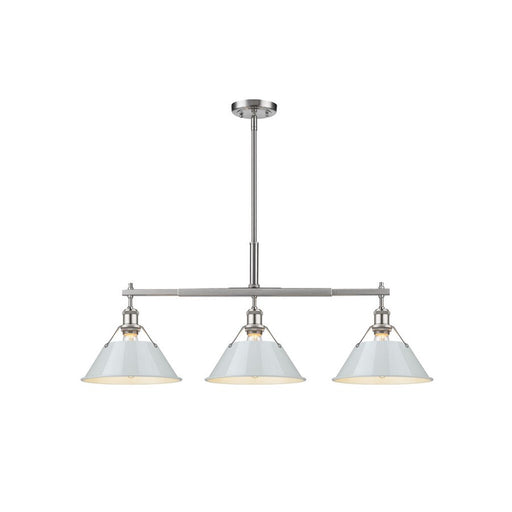 Golden Lighting Orwell 3-Light Linear Pendant, Pewter/Dusky Blue - 3306-LPPW-DB